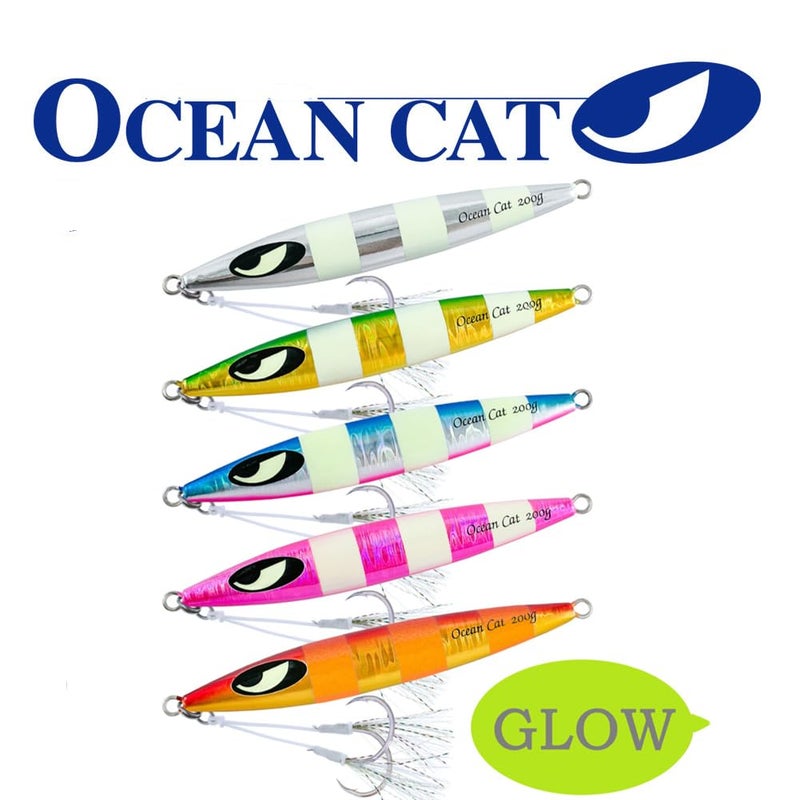 OCEAN CAT Slow Pitch Jig Flat Fall Jigs Saltwater Fishing Jig Vertical Baits with Glow Jig Hooks 60g/80g/150g/200g/250g 240lb (#006-10:5 Colors Combo, 200g) - Image 3